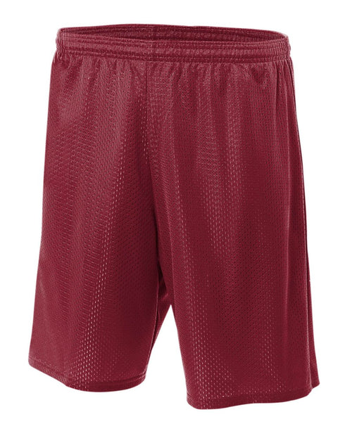 A4 Youth 6" Lined Tricot Mesh Short (NB5301), Color 'Cardinal'